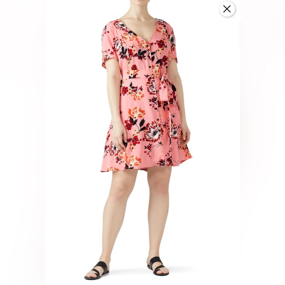 City Chic Botanical Faux Wrap Dress Pink